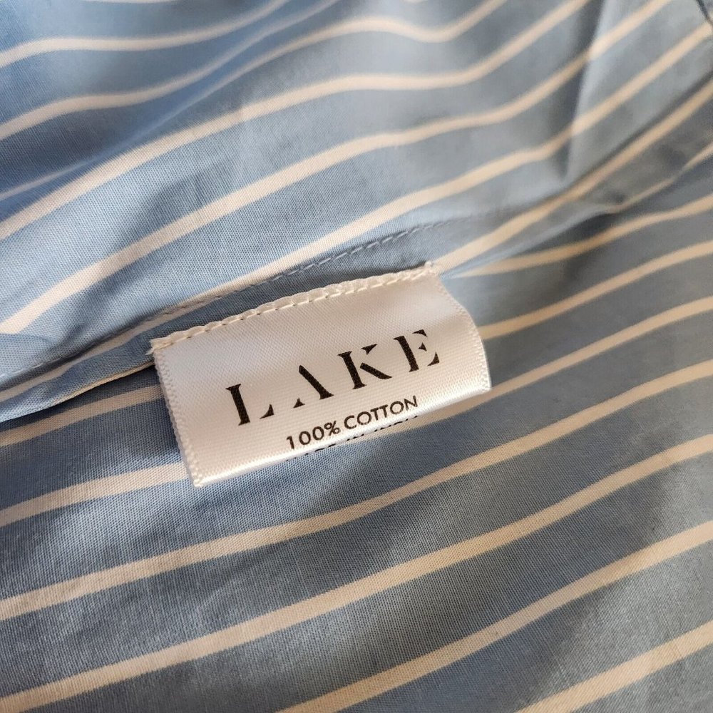 LAKE Pajama 2-PC Set LARGE Top Shorts Blue White Stripe 100% Cotton - Picture 9 of 16